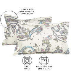 Fitted Bedsheets King Size With 2 Pillow Cover - 72 X 72 Inches, Ivory | All Around Elastic Bedsheet - Crafted From Soft, Breathable Fabric