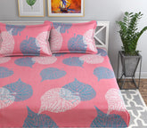 100% Cotton Double Bedsheets With 2 Pillow Covers - 72 X 78 +10 Inches, Pink & Grey | All Around Elastic 160 TC Super Soft Breathable & Wrinkle Free