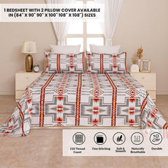 Cotton Flat Bedsheet For Queen Size Bed With Two Pillow Covers - 90 X 100 Inches, Grey & Red | Practical & Durable Choice For Everyday Use Bedsheet