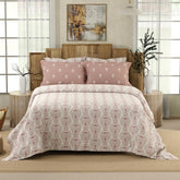 Printed Cotton Bedsheet Set With 4 Pillow Covers - 108x108 Inches, Pink & White | Ideal For Resorts, Guest Houses, & Daily Home Use-King Size Double Bed