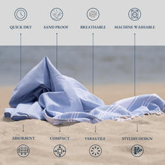 Lane Linen Beach Towels 699 Gsm | For Women Large Oversized, Pre-Washed, No-Shrink Sand Free Beach Towels - Sky Blue (2 Pack)
