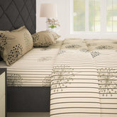 100% Cotton Elastic Fitted Double Bedsheet For Queen Size 2 Pillow Cover - 88 X 100 Inches, Beige | Perfect For Festive Gifting | Durability & Long-Lasting Use