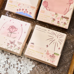 Sticky Notes Set, 200 Self Stick Memo Pad With Delicate Heart, Rose & Butterfly Designs (4)