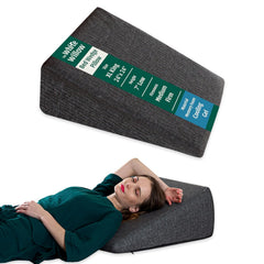 Bed Wedge Pillow for Sleeping, Leg Elevation, Dark Grey - XL King Size - 24 L x 24 W x 7 H Inch | Cooling Gel Memory Foam Pillow & HR Foam Pillow, Removable Pillow Cover, Eco Friendly