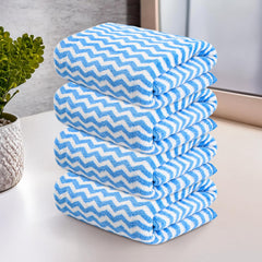 Heart Home Microfiber Soft Face Towels 900 Gsm | Quick Dry & Absorbent Hanging Hand Towels Zig Zag - Blue (Pack Of 4)