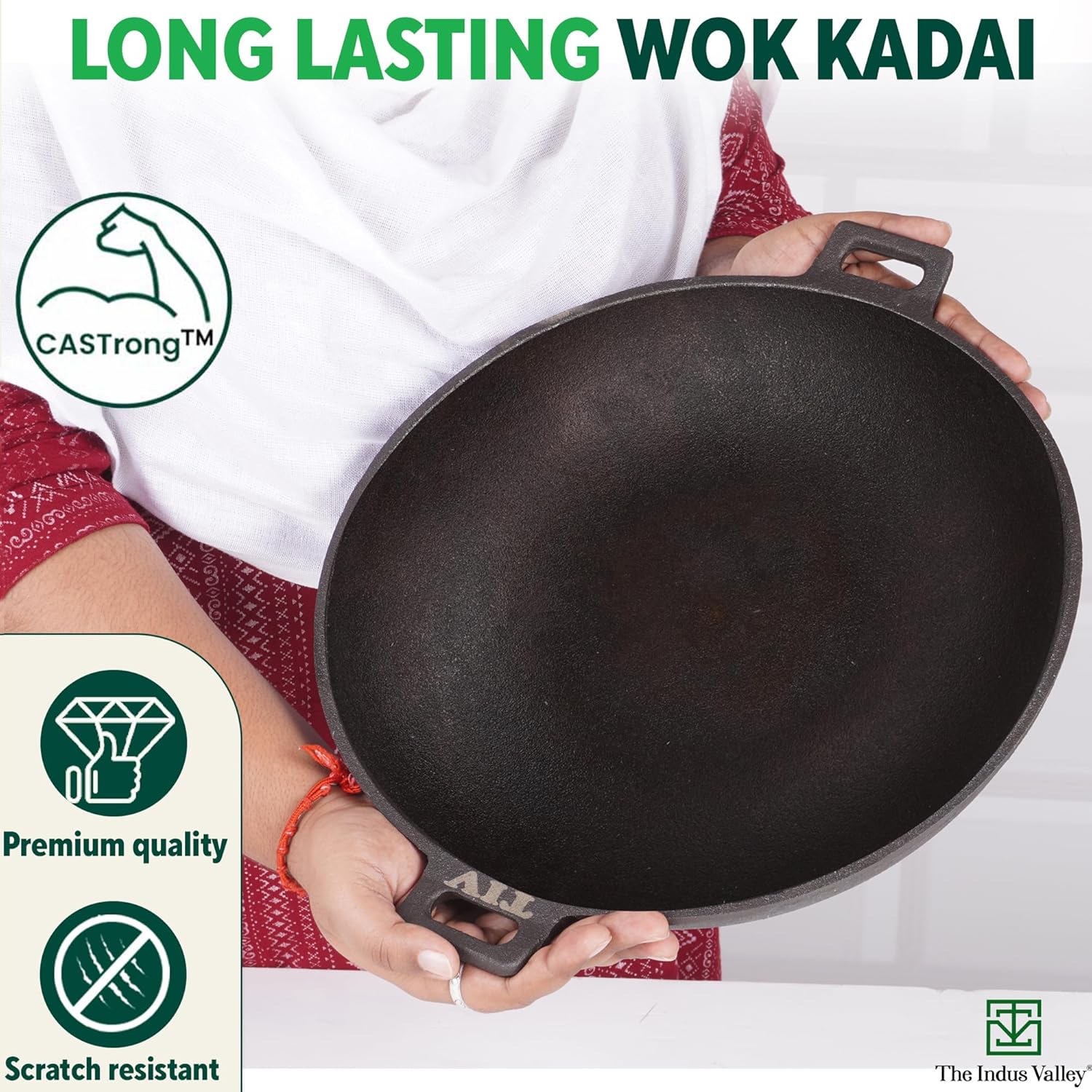 Pre-Seasoned Black Cast Iron Wok Kadai - Large, 31cm, 12 Inch, 3.2 Liters, 2.8 Kg | Induction Friendly, Naturally Nonstick, 100% Pure & Toxin-Free, No Chemical Coating Pre-Seasoned Black Cast Iron Wok Kadai - Large, 31cm, 12 Inch, 3.2 Liters, 2.8 Kg | Induction Friendly, Naturally Nonstick, 100% Pure & Toxin-Free, No Chemical Coating