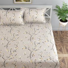 Floral King Size Bedsheet With 2 Pillow Covers - 90 X 108 Inches, Grey | Lightweight, Washable & Fade-Resistant Bedsheet Designed For Daily Use