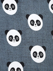 Elastic Fitted Kids Panda Double Bedsheet 2 King Size Pillow Covers, Grey (72x78 Inches) | Lightweight, Soft & Breathable - Perfect For Gifting Bedsheet