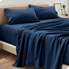 Perfect Flat Queen Size Bedsheet With 2 Matching Pillow Cover - 90 X 100 Inches, Navy Blue | Natural Breathable & Wrinkle Free | 400 Thread Count