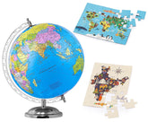 Globe For Kids, Stem Steam Educational World Globe Chrome + 2 Pcs Puzzle Map For Kids, Political Globe, Office, Students (8 Inch) Combo Pack