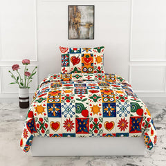 Cotton Bedsheet For Single Bed With 1 Pillow Cover - 54 X 84 Inches, Multicolor | Soft Touch Cotton Fabric-Comfortable & Durable | Elegant Printed Bedding Set For Daily Use