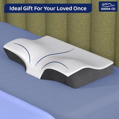 Orthopedic Memory Foam Pillow, Cervical Butterfly Pillow - 18.5x10.5x3.5 Inch | For Neck & Shoulder, Head Pain Relief, Butterfly Design | Jacquard Cover, Better Sleep, White & Grey