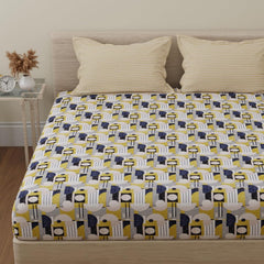 Cotton 144 TC Bedsheets For Double Bed With 2 Pillow Covers | Long Lasting & Soft To Touch - Soft & Comfortable | Queen Size - 88 X 96 Inches, Beige & Yellow