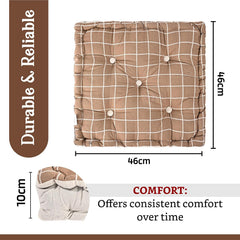 Soft & Comfortable Cotton Chair Cushion Pillow For Sitting, Check Print - Brown | Pillow For Office Work & Posture Support | Sitting Cushion & Back Rest For Chair, Pain Relief - Pack Of 6
