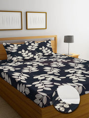 Premium Cotton Elastic Fitted Bedsheets With 2 King Size Pillow Covers - 72 X 78 + 10 Inches, Black & White | Super Soft Brushed Glace | Breathable & Wrinkle Free