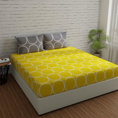 Bedsheet For Double Bed King Size With 2 Pillow Covers - 108 X 108 Inches, Yellow & Grey | Beautiful Bedsheets Are Perfect Gifting For Festivals