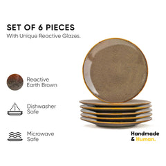 Quarter Plates Set Of 6, Brown Reactive Luxury Series | Stoneware Snacks Plates Set Of 6 | Dessert Plates - Snack Plates | Small Plates With Glossy Finish - Microwave Safe & Dishwasher Safe