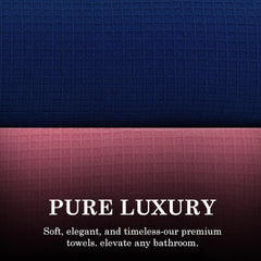 Casa Copenhagen Designed In Denmark Waffle Super Soft 2 Pieces 100% Cotton Large Bath Towel 525 Gsm - Navy & Pink