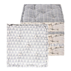 Soft Cotton Chair Cushions For Sitting, Button Pillow, Printed - Light Grey & Grey | For Office Work & Posture Support | Sitting Cushion & Back Rest For Chair | Pain Relief - Pack Of 4