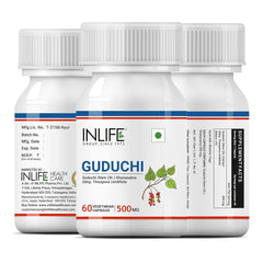 Inlife Guduchi Capsules 500mg Giloy Supplement, Stem Extract, Supports Immune Health Ayurveda | 60 Vegetarian Capsules 100gm 0.2lbs