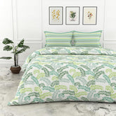 1 Double Bedsheet With 2 Pillow Covers - 88 X 90 Inches, Cream & Green | Light Weight, Suitable For All Seasons & Easy To Wash