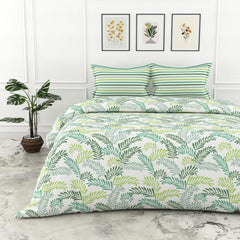Double Bedsheet For King Size With 2 Pillow Covers - 104 X 104 Inches, Cream & Green | Light Weight, Suitable For All Seasons & Easy To Wash