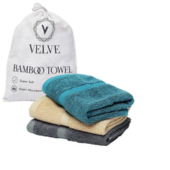 Velve 100% Bamboo Face Towel 600 Gsm | 2x Softer & Absorbent Than Cotton Towels | Skin Friendly With Non-Toxic Colors (Beige, Teal & Grey)- Pack Of 3