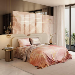 Satin Bedsheet King Size Bed With 2 Pillow Covers | 90 X 108 Inches, Grey & Peach | Premium Bedding Set, Gifts For Couples, Wedding, Anniversary
