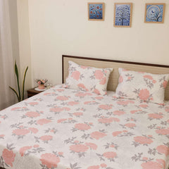 Microfiber Bedsheet For Single Bed With 2 Pillow Covers Breathable - Size 68 X 90 Inch, White & Blush Petals | 186 Thread Count - Floral Design Single Bed Sheet