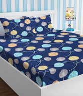 100% Cotton Double Bedsheet Queen Size With 2 Matching Pillow Covers - 90 X 90 Inches, Blue | Super Soft Premium Brushed Glace Cotton Bedsheet, Breathable & Wrinkle Free
