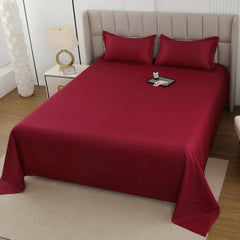 Cotton Satin King Size Bedsheet With 2 Pillow Covers - 108 X 108 Inches, Maroon | Super Soft, Durable & Elegant Solid Design For Bedroom Decor
