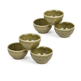 Ceramic Carving Veg Bowls Set Of 6 For Dinner - 160ml Each, Mehndi Green | Katori Set - Ceramic Bowls With Glossy Finish | Dessert Bowl Set - Ice Cream Bowls