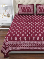 Printed Cotton Double Bedsheet For King Size With 2 Pillow Covers (95 X 108 Inches) Dark Red | 280 Thread Count - Pure Cotton Natural Fabric & Skin-Safe | Extra Soft & Wrinkle Free