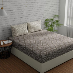 100% Pure Cotton Bedsheet For King Size With 2 Pillow Covers - 72 X 78 Inches, Taupe & White | Breathable Long Lasting Light Weight Wrinkle Free Bedsheet