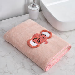Urbanleaf Premium Microfiber Kids Bath Towels 300 Gsm | Quick Drying Towels For Unisex Kids Cartoon Print Baby Towel (Peach) 250 Tc