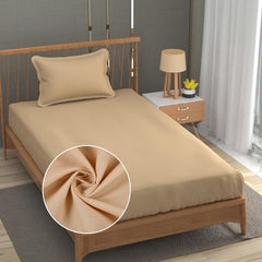 Solid Plain Single Size Bedsheet Set With 1 Pillow Covers | Size - 60 X 90 Inches, Beige | Ideal For All Seasons Due To Its Breathable Nature