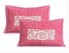 Printed Double Bedsheet For Queen Size With 2 Pillow Covers - 86 X 93 Inches, White & Pink | Better Use Soft Detergent For Long Durability