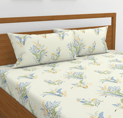 King Size Double Bedsheet With 2 Pillow Covers For Home - 72 X 78 X 8 Inches, Cream | Elastic Fitted Bedsheet With Cotton Bedsheet - Soft, Breathable & Wrinkle-Resistant
