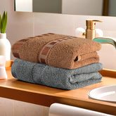 Heart Home Cotton Hand & Face Towels 400 Gsm | For Men & Women Easily Washable Workout Gym Towel - Grey & Golden (Pack Of 2)