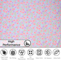 Soft Cotton Single Size Bedsheet With 1 Pillow Cover | 60 X 90 Inches, Blue & Pink | Anti-Fade Printed Design | 200 Thread Count