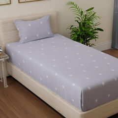 Elastic Fitted Bedsheet For Single Bed Pure Cotton With 1 Pillow Cover | 36 X 78 Inches, Seal Grey & White | Lightweight, Soft, & Comfortable