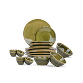 Ceramic Dinner Set Of 21 Pcs, Mehndi Ombre | Crockery Set - Dining Sets Crockery Items | 6 Dinner Plates+ 6 Quarter Plates+ 6 Veg Bowls, 220ml Each+ 2 Medium Bowls, 850ml Each+ 1 Large Bowl, 1400ml