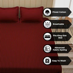 Cotton Satin King Size Bedsheet With 2 Pillow Covers - 108 X 108 Inches, Maroon | Super Soft Luxury Solid Bed Sheet For Home Decor