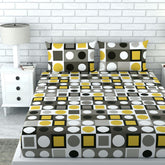 1 Double Bedsheet With 2 Pillow Covers - 88 X 90 Inches, Yellow & Grey | Queen Size Double Bedsheet Cotton | Ideal For Everyday Use