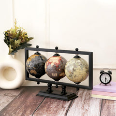 Globe For Office Table Rotating World Map For Kids Room Office Decor, 4 - Inch Diameter Globes With Black Metal Stand For Study Table (Black Rectangle Frame) Pack Of 1
