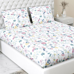 Queen Size Bed For Elastic Fitted Bedsheet With 2 Pillow Covers | 50 X 78 X 10 Inches, White & Grey | Softness, Durability & Comfort | Perfect For Everyday Use