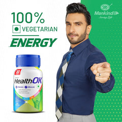 Mankind's Health Ok Multivitamin With Natural Ginseng & Taurine Power Lemon Flavour , 100% Vegetarian | 30 Tablets 50gm 0.2lbs , Each Pack Of 2