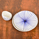 Ceramic Striped Dinner Serving 2 Plates With 2 Dinner Bowls Set Of 4 - White & Blue, Plate Diameter ā 10 Inches | Plates & Bowls Set - Blue Kasa Line