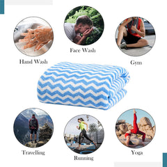 Heart Home Microfiber Soft Face Towels 1300 Gsm | Quick Dry & Absorbent Hanging Hand Towels Zig Zag - Blue (Pack Of 6)