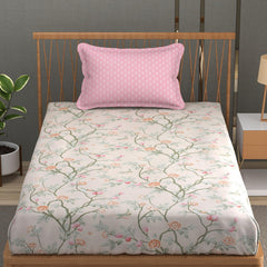 Soft Cotton Single Size Bedsheet With 1 Pillow Cover | 60 X 90 Inches, Oyster-Pink | Anti-Fade Printed Design | 200 Thread Count